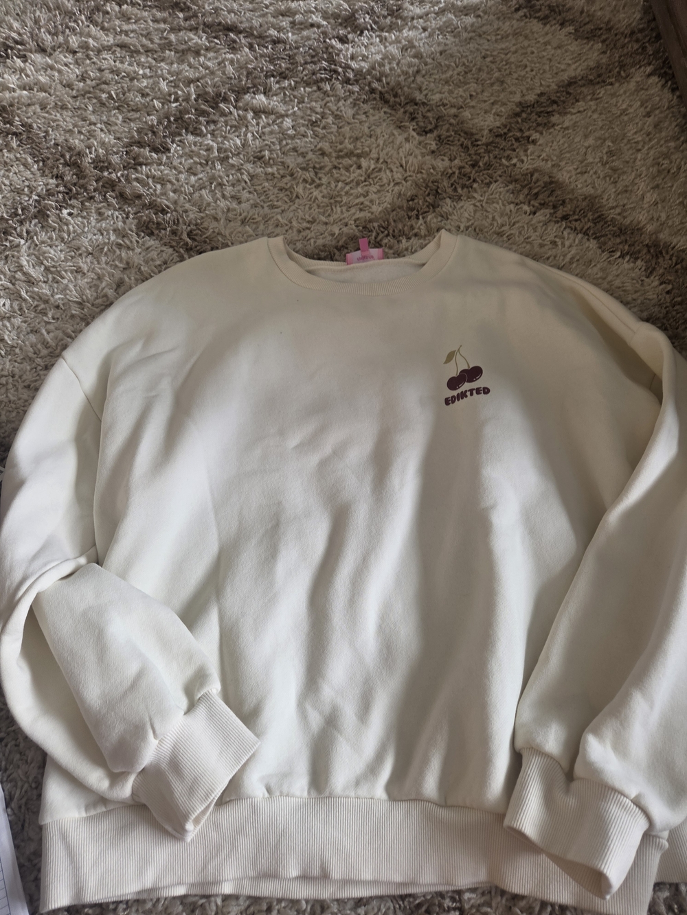 Edikted Cream Sweatshirt with Purple Cherry Graphic